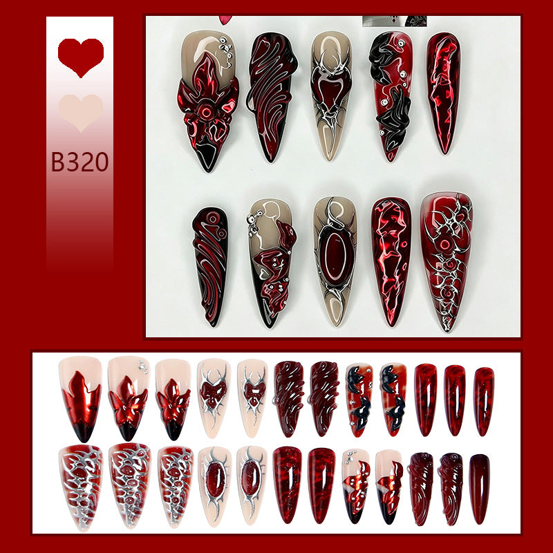Artificial nail set with extravagant red and black designs Bowlift