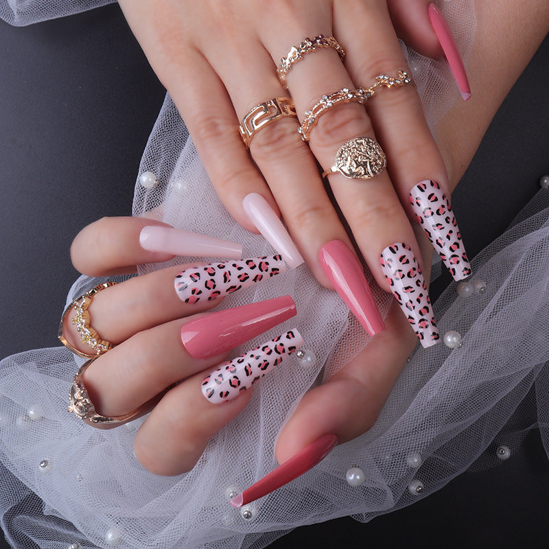 Artistic Stiletto Nail Art Set with Floral and Leopard Patterns Bowlift