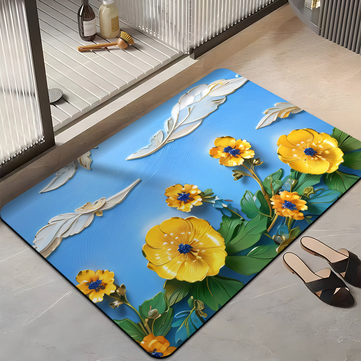Floral-Themed Plush Bath Mat Bowlift