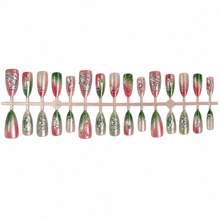 Decorative Press-On Nail Art Set with Botanical Designs Bowlift