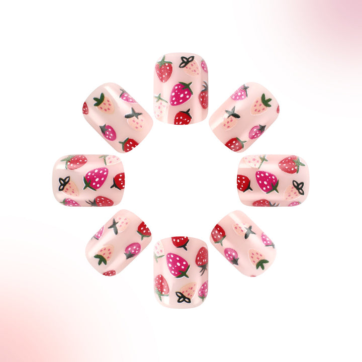 Strawberry-Themed Press-On Nail Art Bowlift