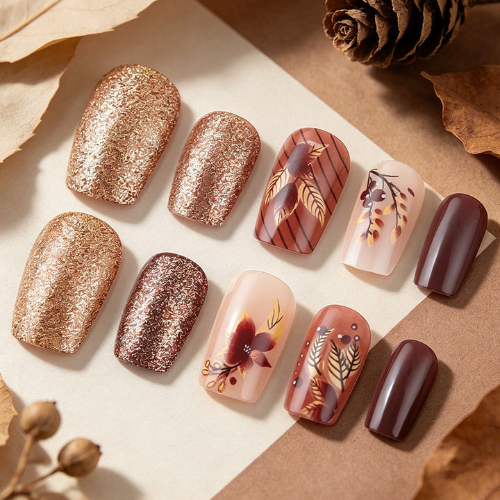 Elegant Artistic Press-On Nail Set Bowlift