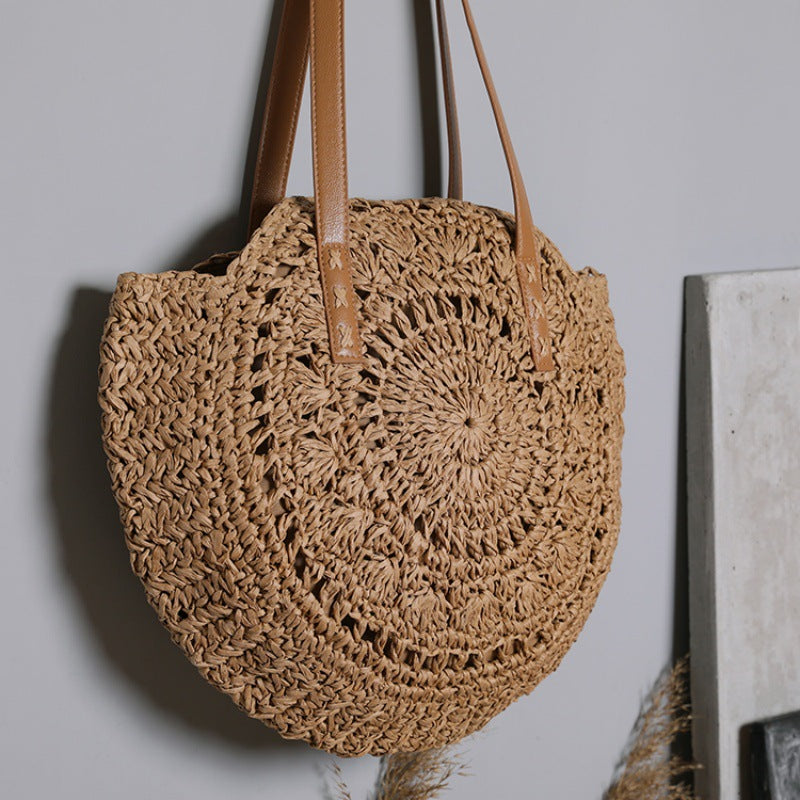 Basket bag with leather handles and colorful design Bowlift