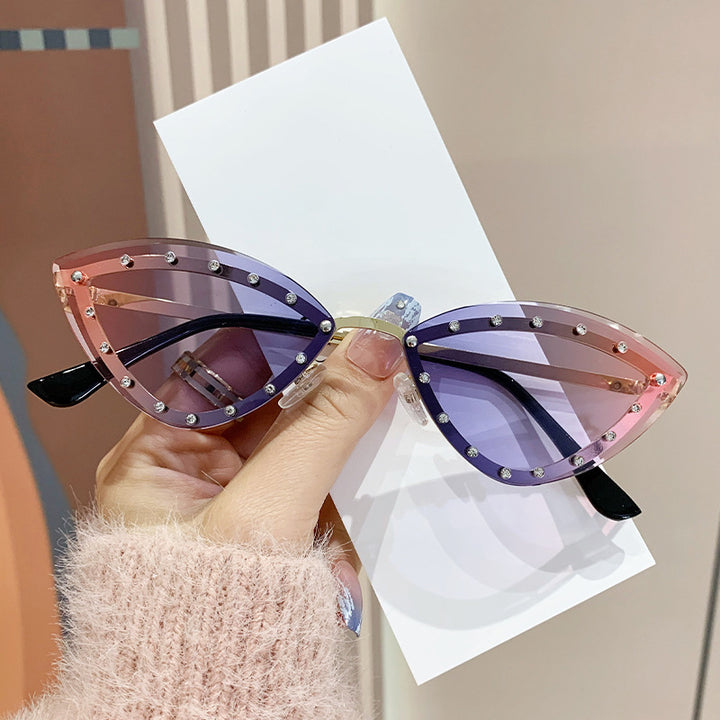 Women's Cat-Eye Sunglasses with Sparkling Crystal Accents Bowlift