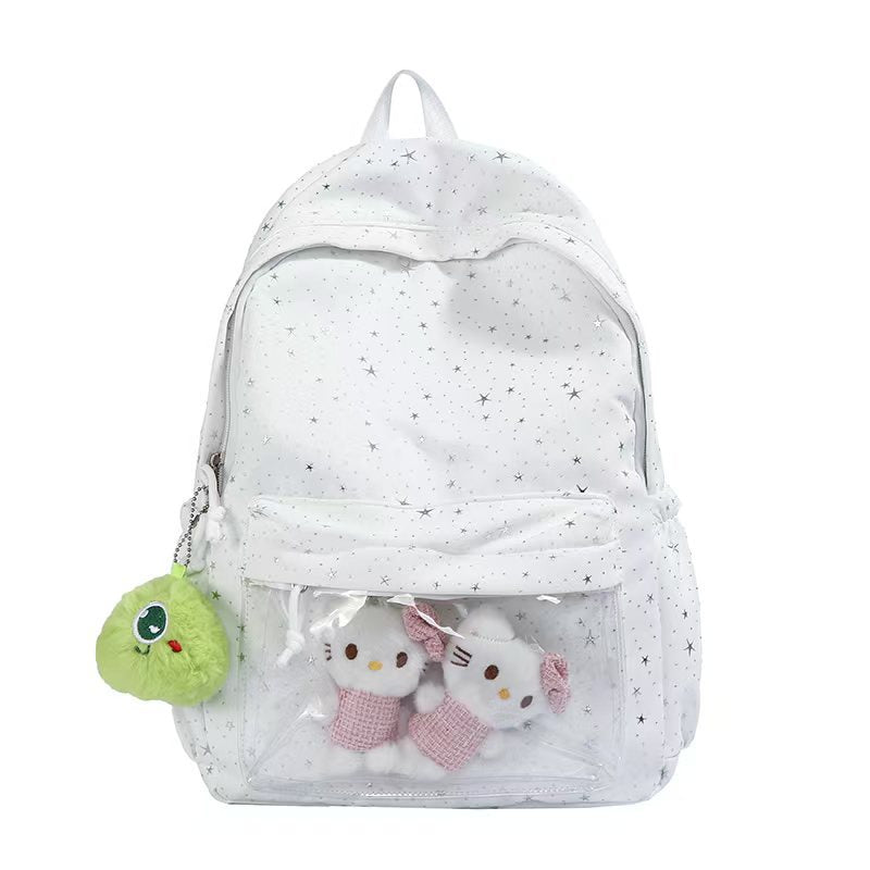 Backpack with Transparent Front Pocket and Cozy Bowlift Motif