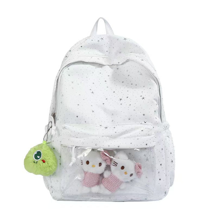 Backpack with Transparent Front Pocket and Cozy Bowlift Motif