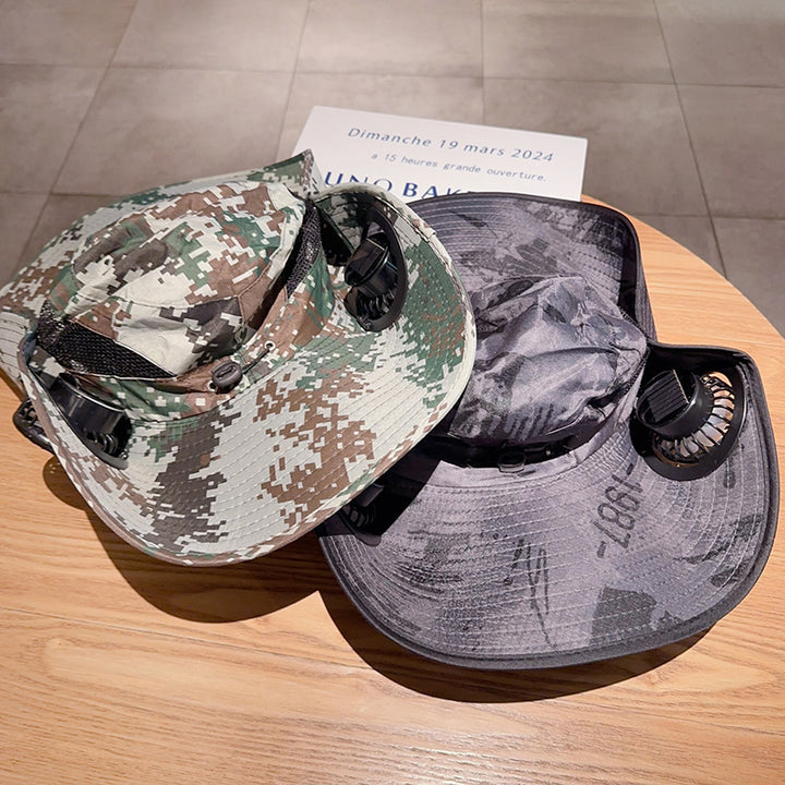 Bbreathable sun hat with two integrated mini fans, wide brim and adjustable chin strap Bowlift