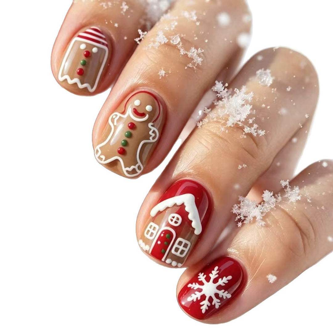Artificial nails in Christmas gingerbread house design Bowlift