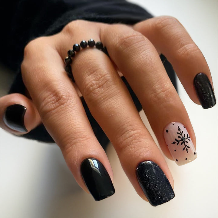 Stylish Press-On Nail Art Set with Decorative Sparkle and Floral Designs Bowlift
