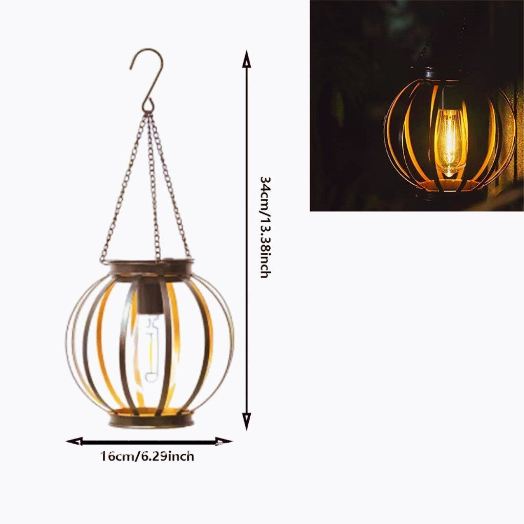 Vintage Hanging Metal Lantern Pendant With Edison-Style Bulb Cage And Adjustable Chain Bowlift