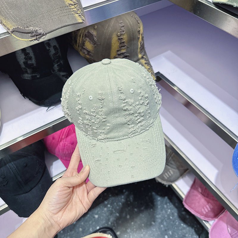 Women's Distressed Denim-Style Baseball Cap Bowlift