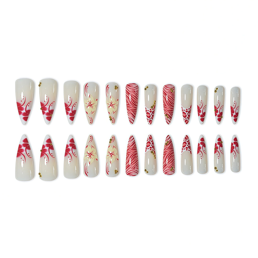 Elegant Stiletto Nail Enhancements with Floral and Animal Print Designs Bowlift