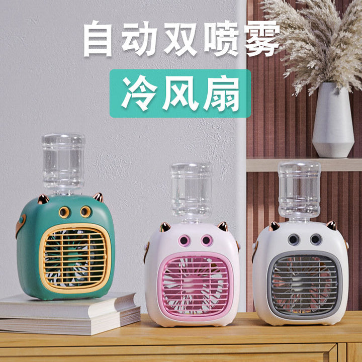 Cooling compact tabletop evaporative misting fan humidifier with refillable top-fill reservoir and adjustable airflow Bowlift