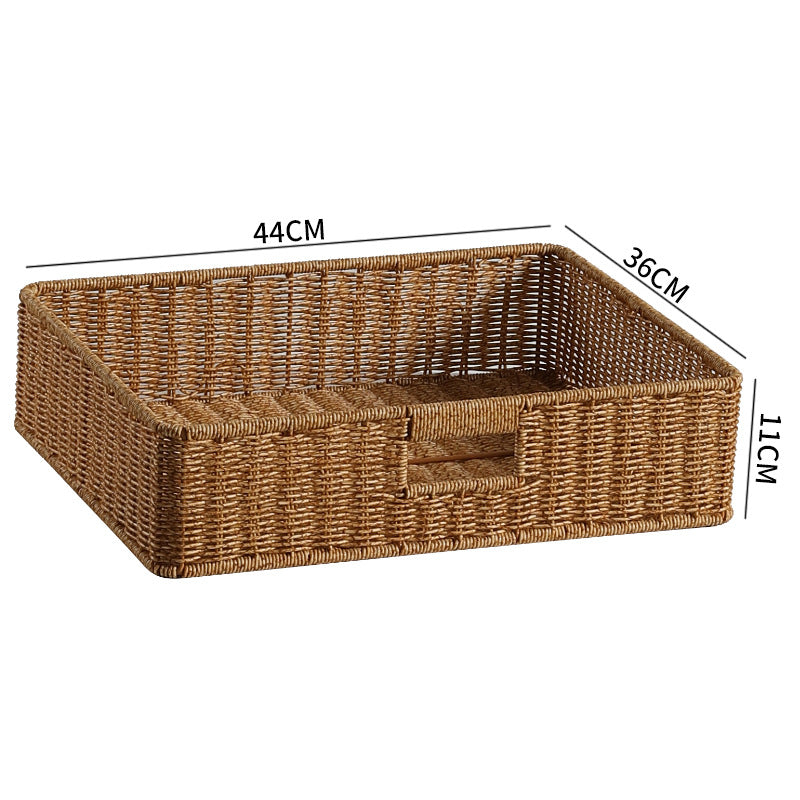 Large Handwoven Rectangular Storage Basket with Cutout Handles Bowlift