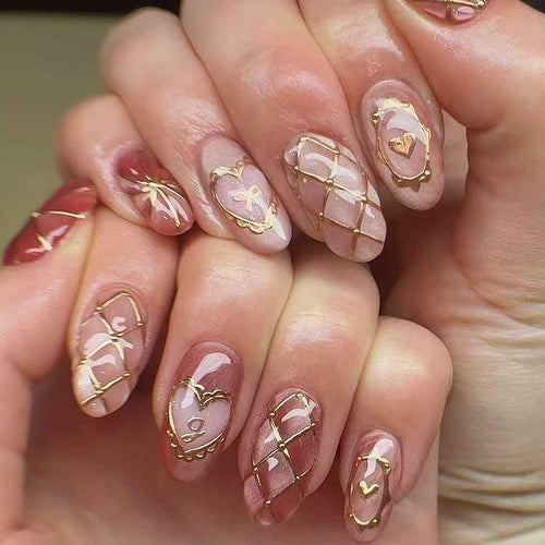 Artistic Heart-Accent Press-On Nails Set Bowlift