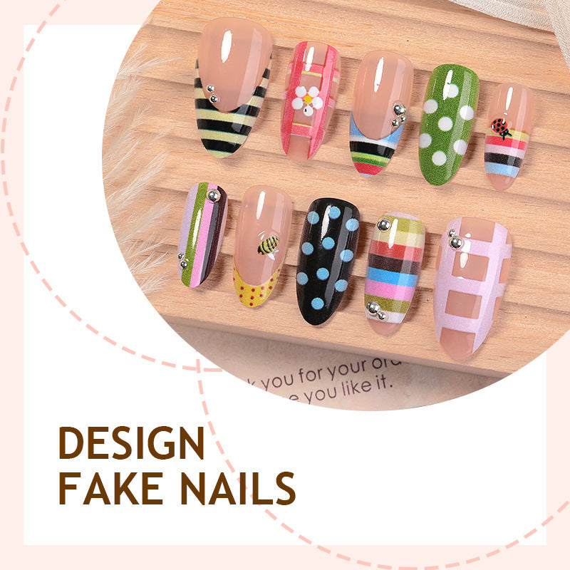 Acrylic nail set with colorful patterns and creative designs Bowlift
