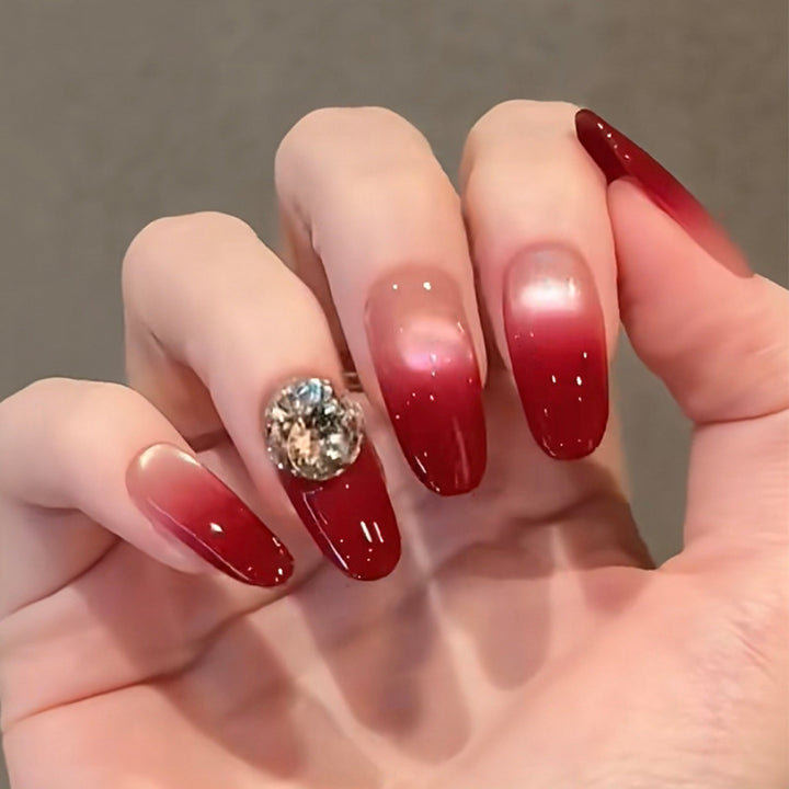 Ombre Press-On Nail Set with Rhinestone Accent Bowlift