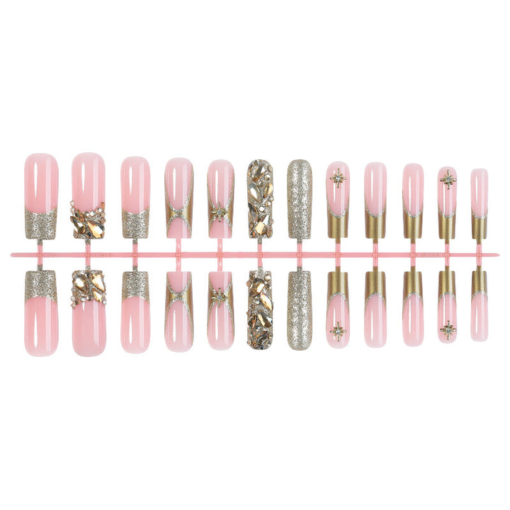 Premium Decorative Press-On Nail Set with Elegant Gold Accents Bowlift