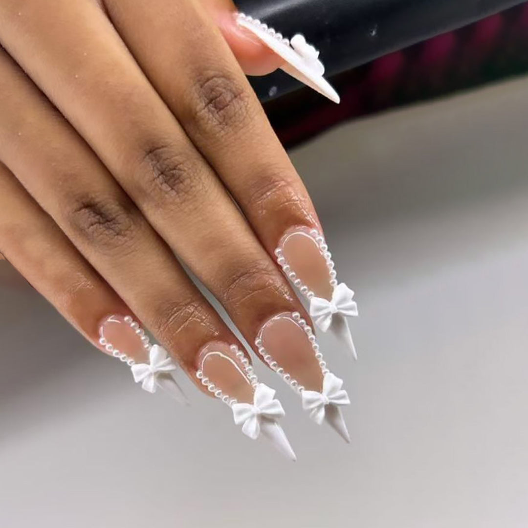 Stiletto Press-On Nails with Decorative Bow Accents Bowlift