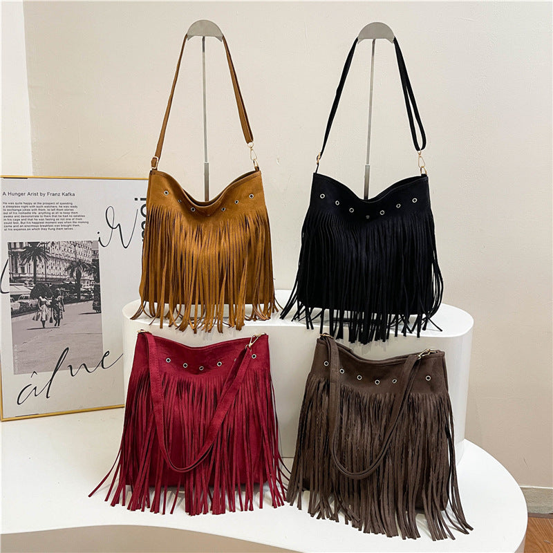 Fringe Suede Crossbody Bag Bowlift