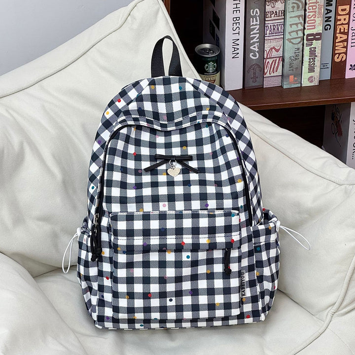 Playful Checked Pattern Backpack Bowlift