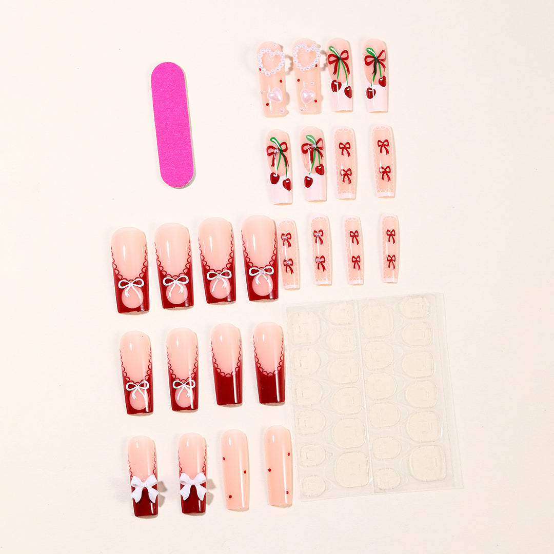 Festive Heart-Accent Acrylic Nail Art Extensions Bowlift