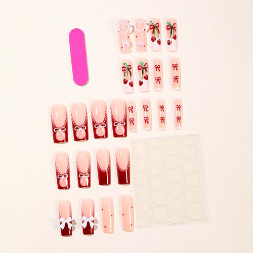 Festive Heart-Accent Acrylic Nail Art Extensions Bowlift