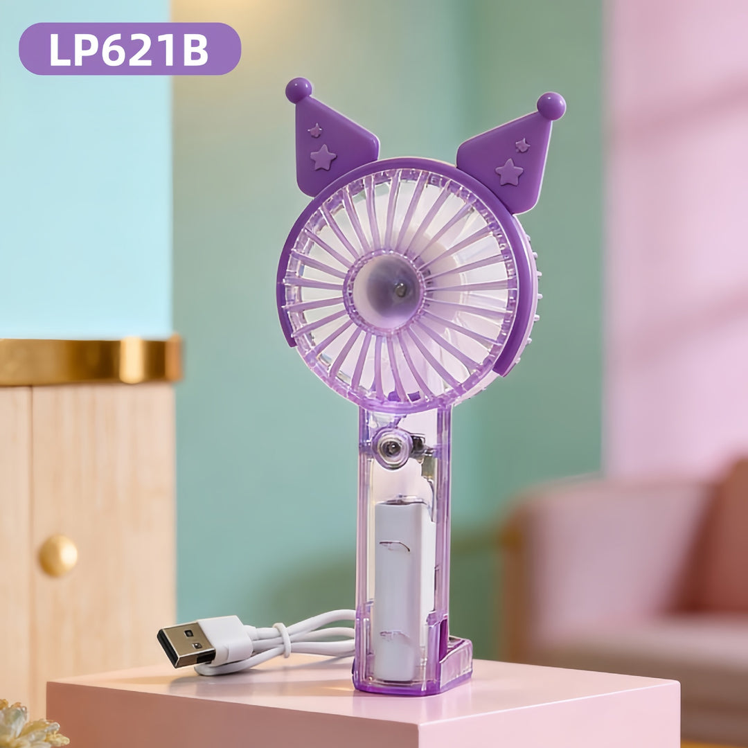 Women's Portable Handheld Fan with LED Lighting and Spray Function Bowlift