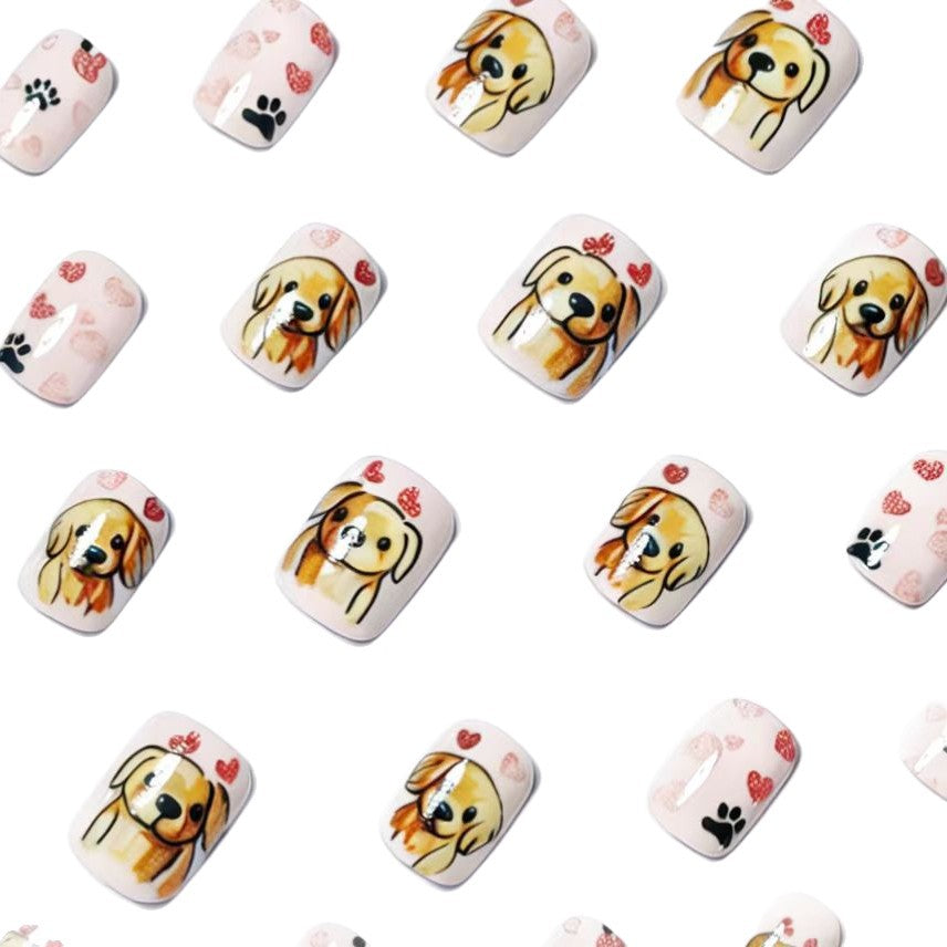 Artificial nails with cute dog friend design Bowlift