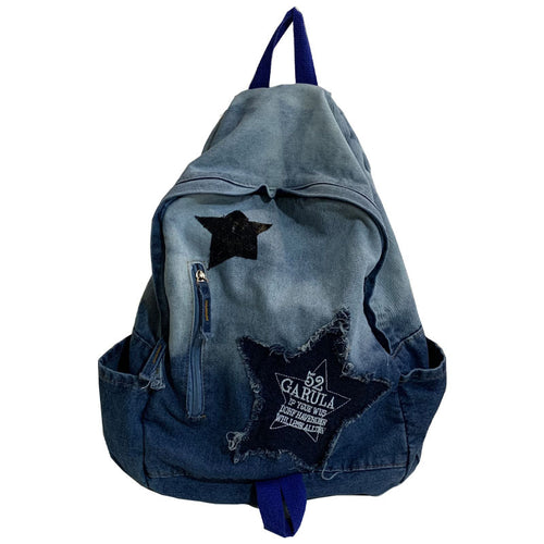 Denim Star Appliqué Casual School Backpack Bowlift