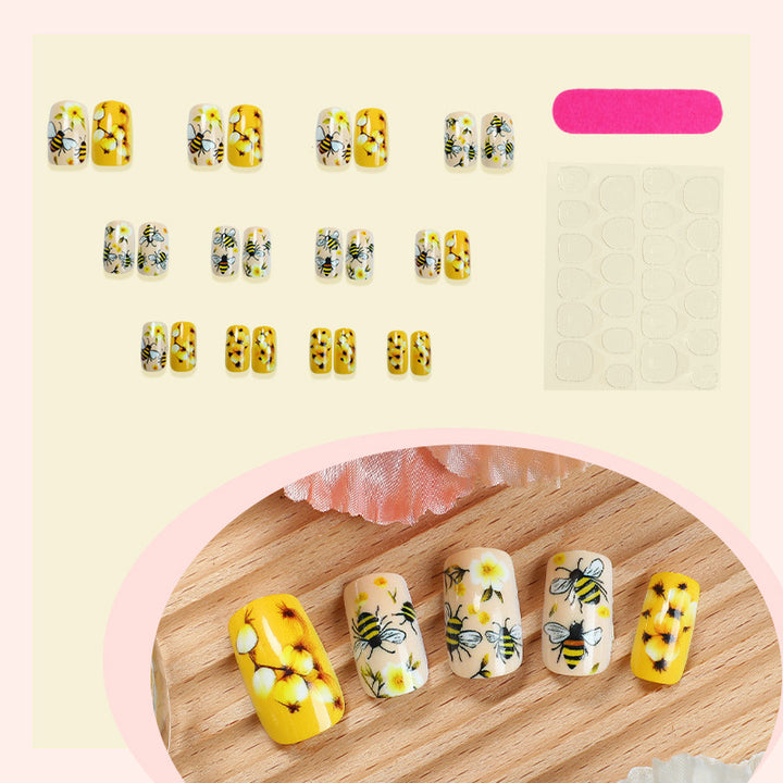 Bee-Themed Press-On Nail Art Set Bowlift