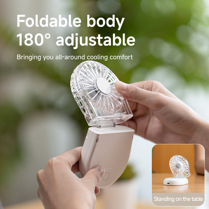Unisex Portable Rechargeable Handheld Fan with LED Mirror Bowlift