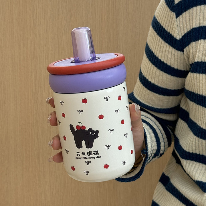 Women's Insulated Drinking Cup with Secure Flip Lid and Cute Cat Design Bowlift