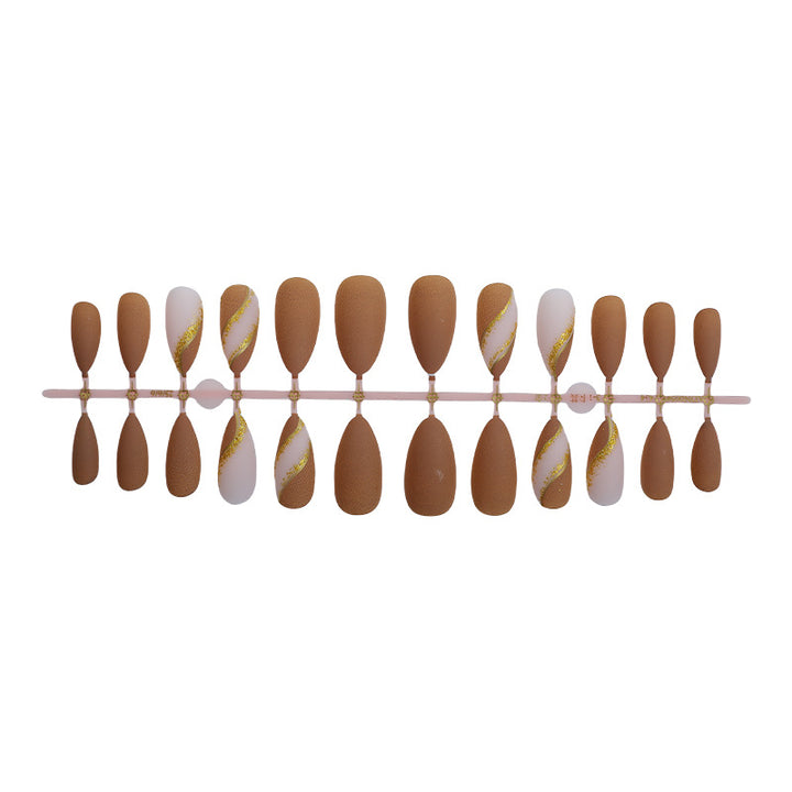 Elegant Press-On Nail Set with Decorative Gold Stripe Design Bowlift