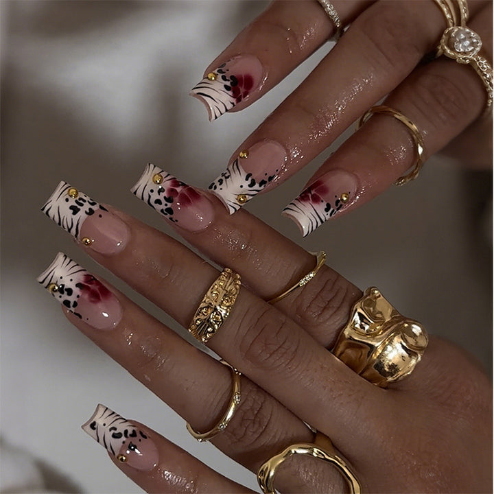 Creative Art Press-On Nail Set with Floral and Zebra Designs Bowlift