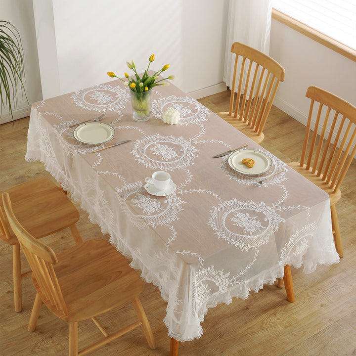 Elegant Lace Overlay Tablecloth