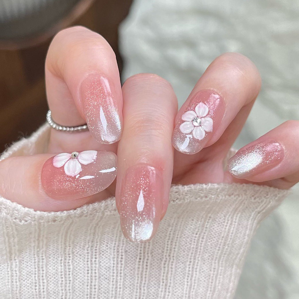 Decorative Press-On Nail Extensions with Floral Design Bowlift