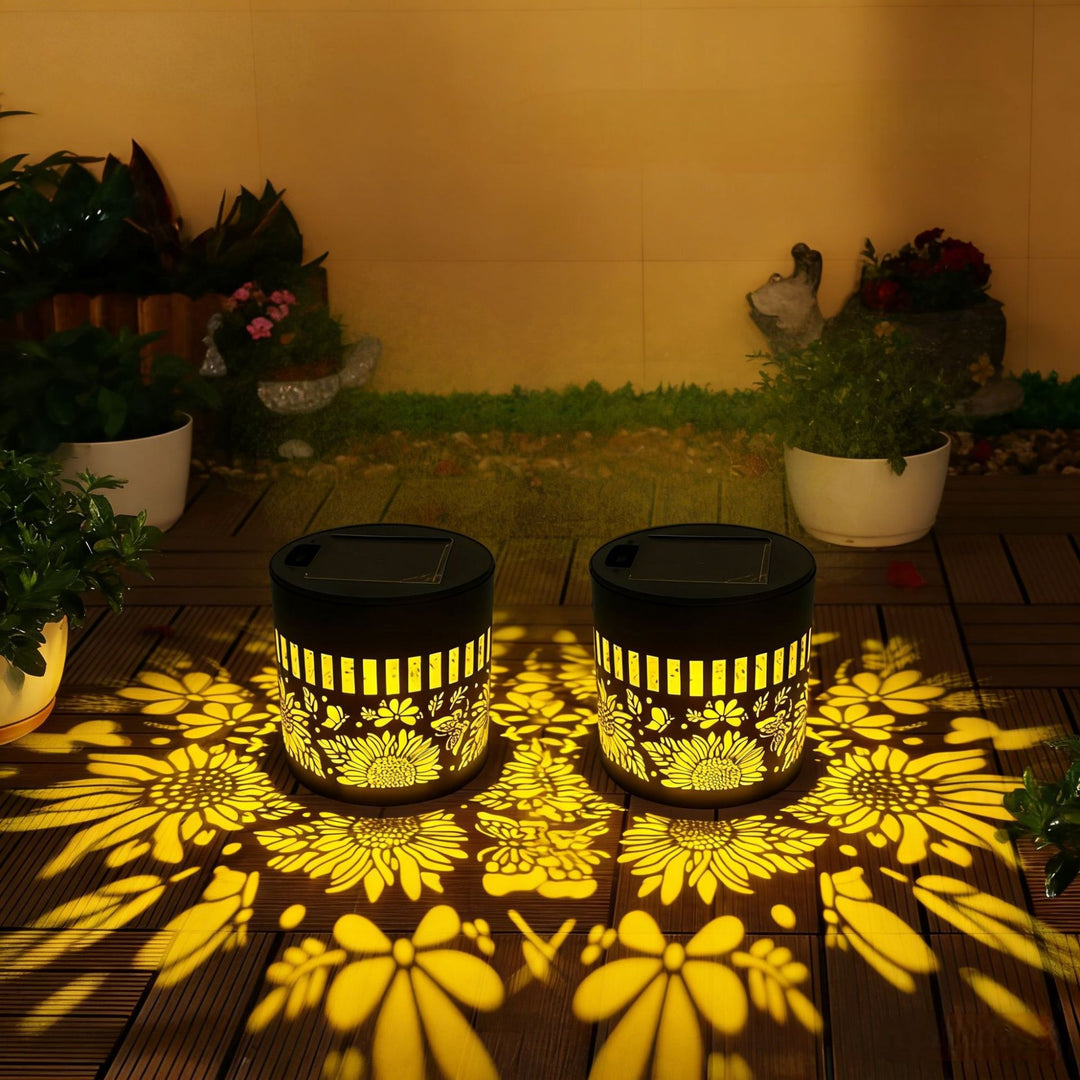 Solar Projection Garden Light With Decorative Floral Pattern And Dusk-To-Dawn Sensor Bowlift