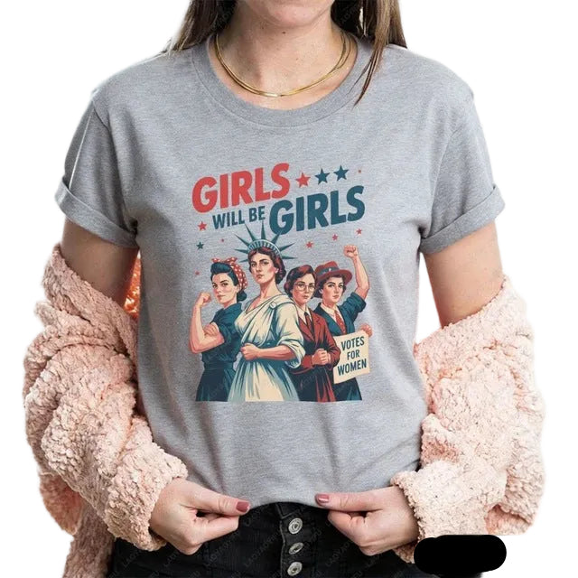 Women's nan vintage-inspired feminist graphic t-shirt with suffragette illustration Bowlift