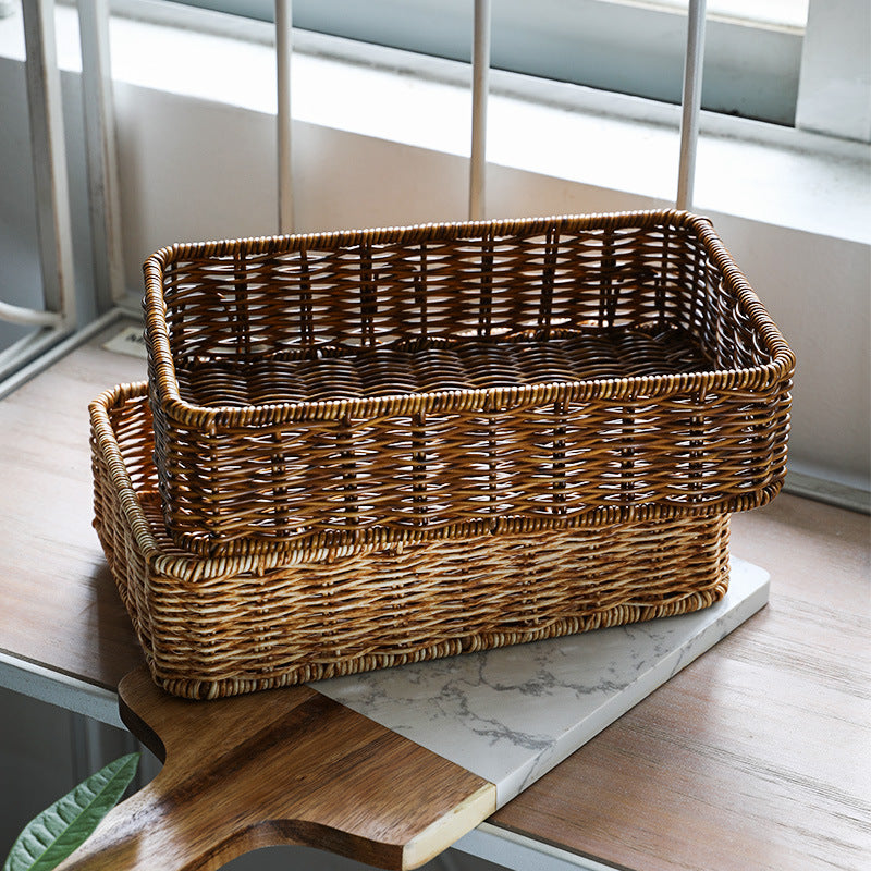Handwoven Rectangular Wicker Storage Basket Bowlift