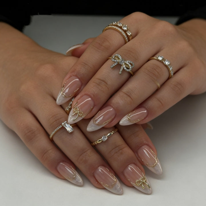 Artistic Press-On Nail Set with Celestial Design Bowlift