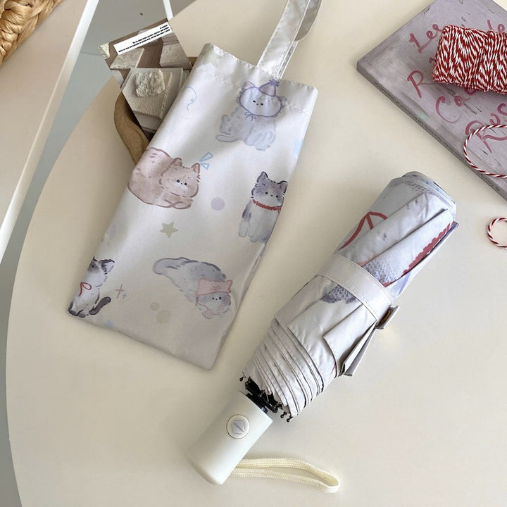 Women's Foldable Umbrella with Charming Cat Pattern Bowlift