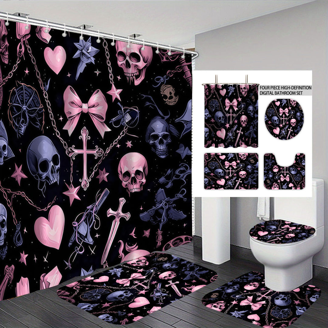 Artistic Skull and Floral Themed Bathroom Set Bowlift