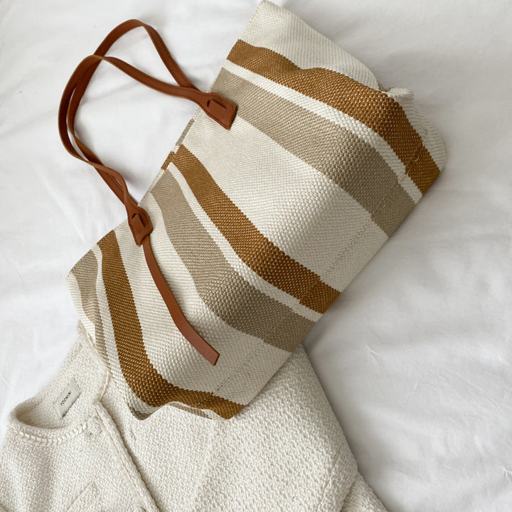 Striped Woven Beach Tote Bag