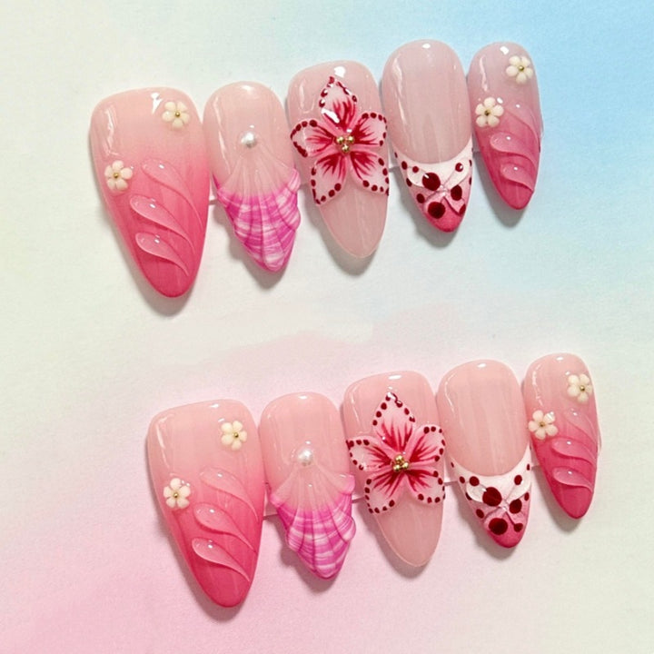 Artistic Floral Press-On Nail Set Bowlift