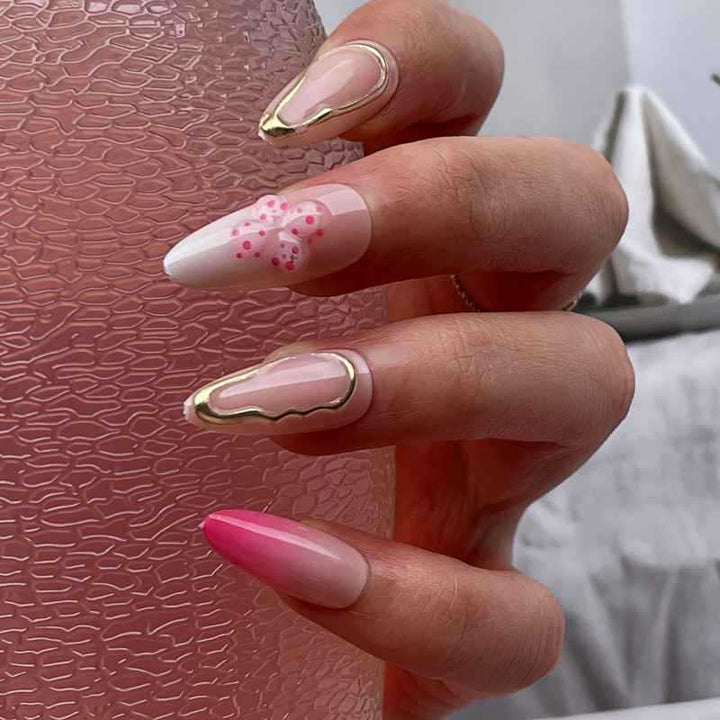 Elegant Ombre Floral Design Press-On Nails Bowlift