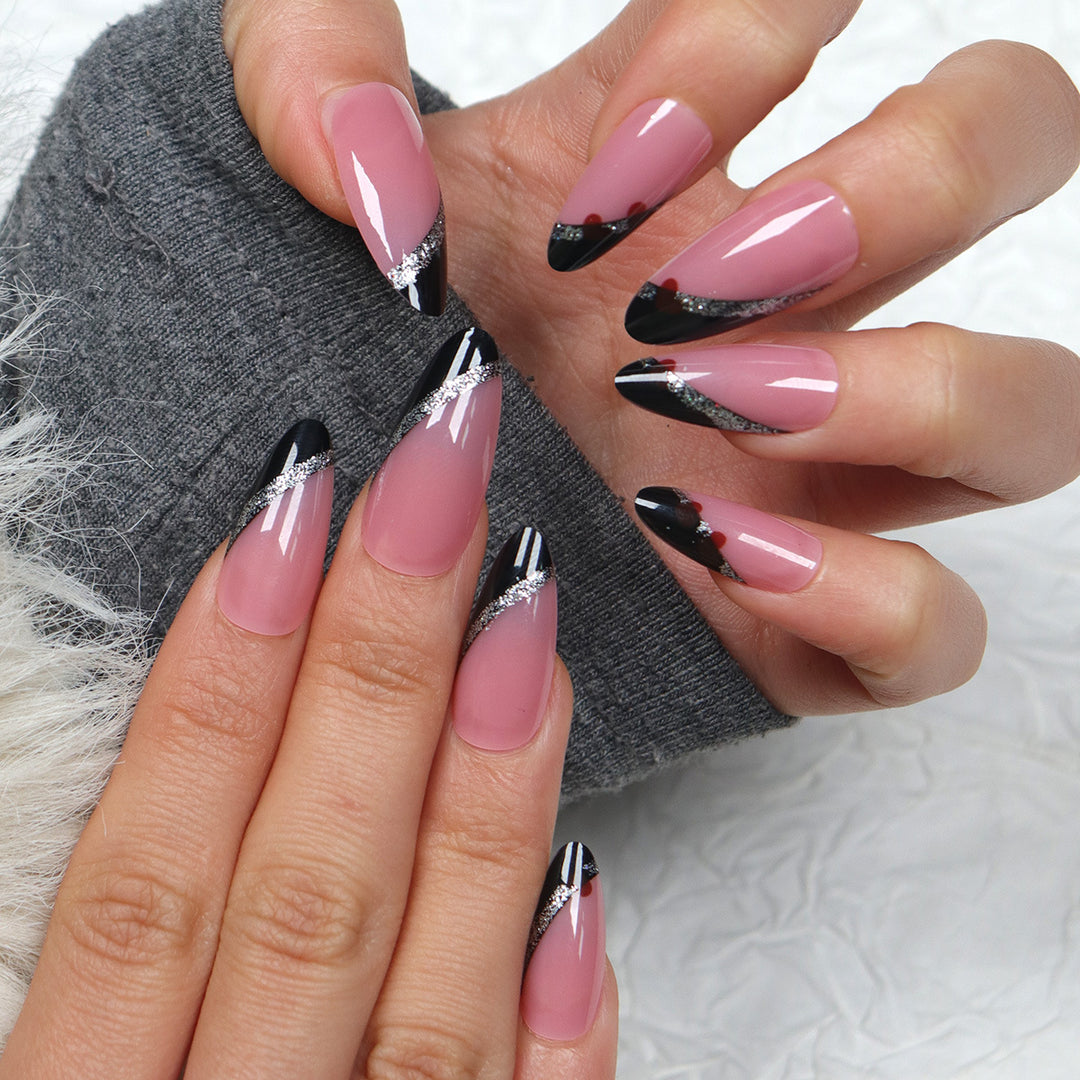 Elegant Stiletto Press-On Nails with Glitter Accents Bowlift