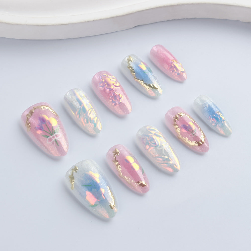 Artistic Floral Press-On Nail Art Bowlift