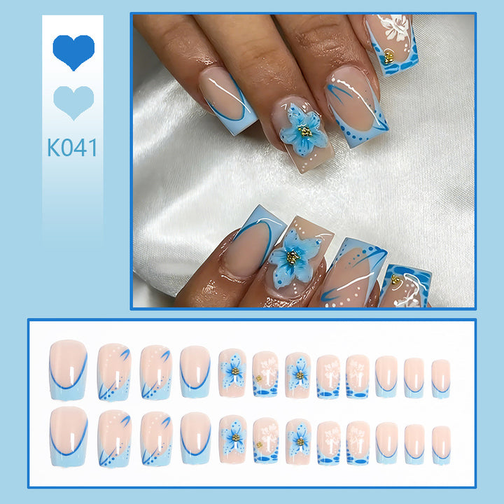 Acrylic nail set with exquisite floral and glitter accents Bowlift
