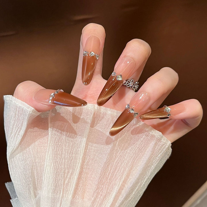 Decorative Press-On Nails with Gem Accents Bowlift
